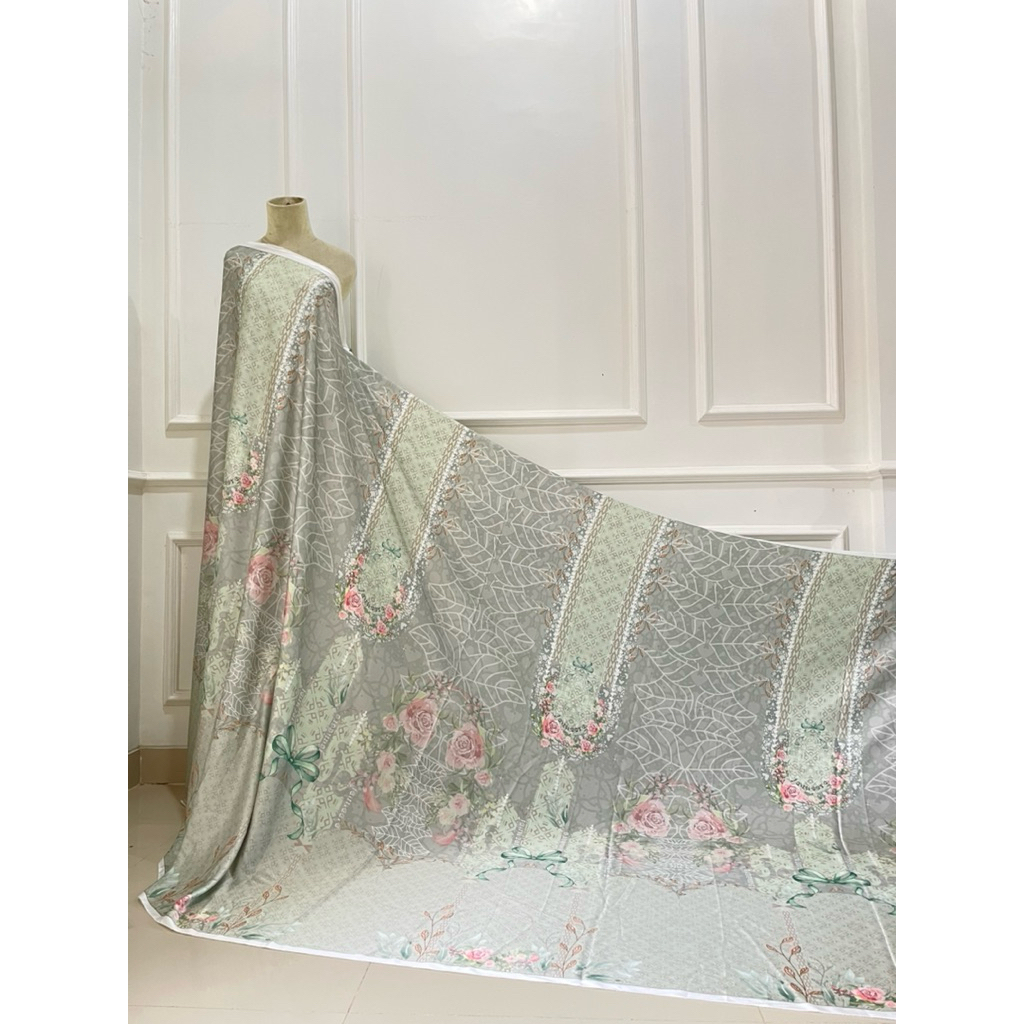 Jeuneree | kain printing  armani silk | sage dress lebaran