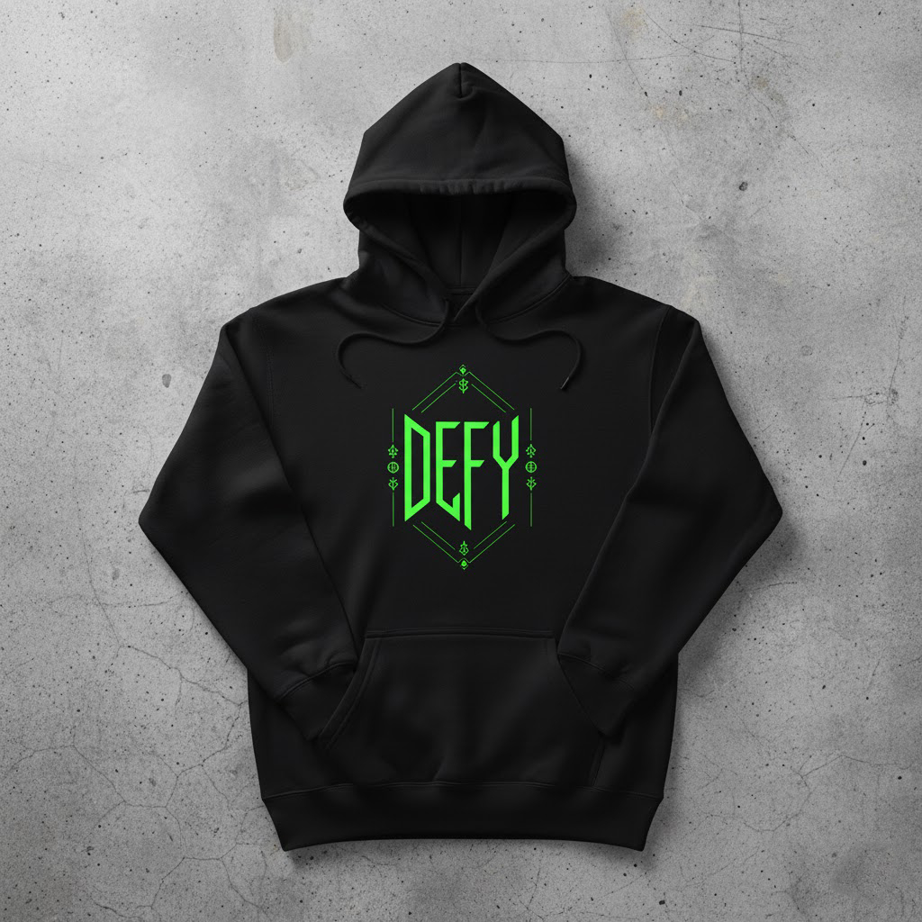 Hoodie DEFY Logo Geometris Simetris Neon [Techwear Style] | Jaket Sweater Oversize Pria Aesthetic My