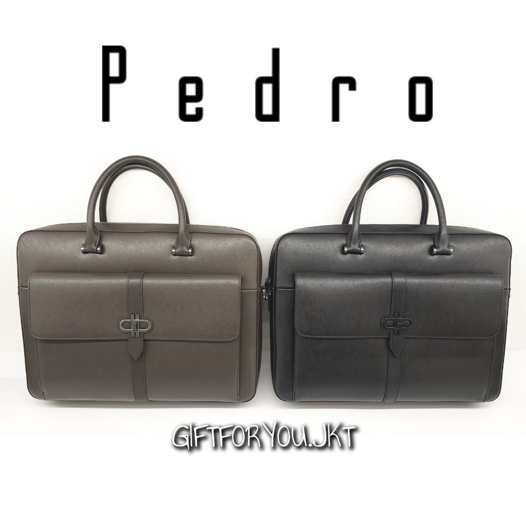Pedro Tas Kerja Pria Genuine Leather Textured Briefcase Saffiano Original Tas Kulit Asli Men Bag Cow
