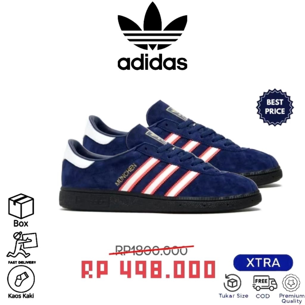 (Gratis Koas Kaki) Sepatu Casual A'dds Munchen Navy Edge Deep Blue Soft Red OG Exclusive Size 36-44 