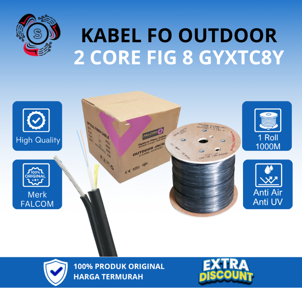KABEL FIBER OPTIC 2 CORE FIG 8 GYXTC8Y OUTDOOR 1000M FALCOM TECHNOLOGY