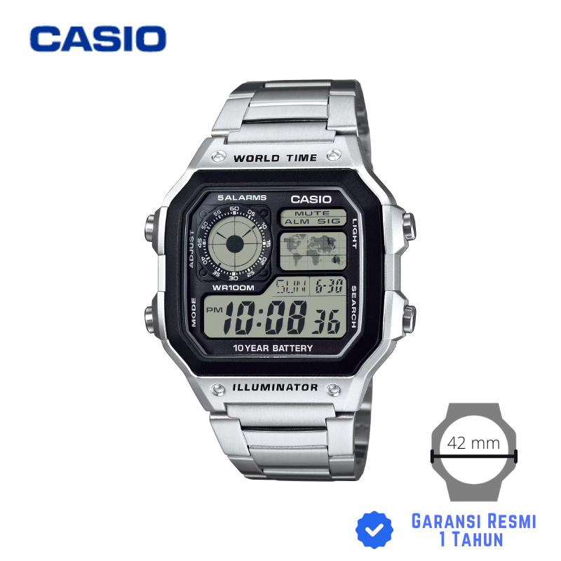 JAM TANGAN PRIA CASIO AE-1200WHD-1A SILVER - AE 1200WHD 1AVDF Strap Stainless