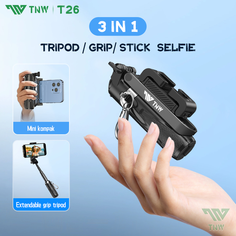 TNW T26 3 in 1 selfie stick Tongsis Bluetooth Tripod Selfie Stick Tongsis Portable Remote dan Lampu 