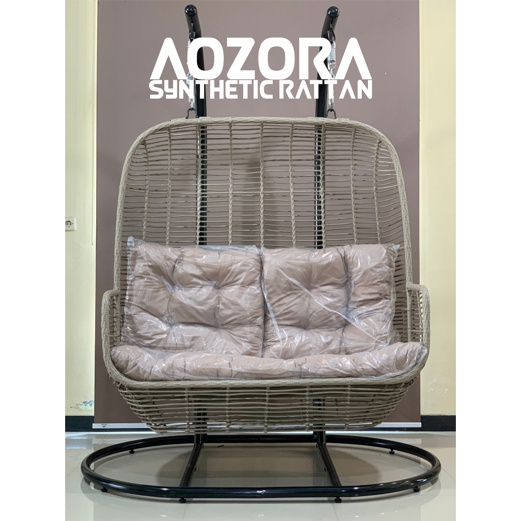 Jumbo Ruji 2 seat Ayunan Gantung Rotan Sintetis 2 orang dewasa beban maksimal 300 kg