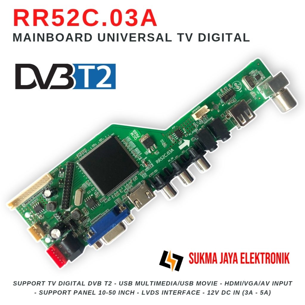 Mainboard TV Digital Universal LCD LED DVB T2 Mesin TV  Controller Board Driver Televisi RR52C.03A