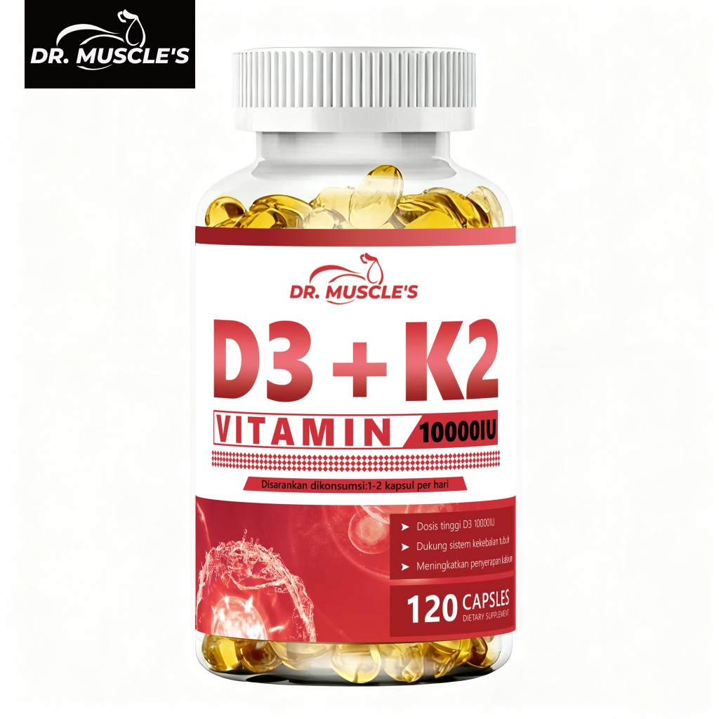 Dr Muscles Vitamin D3 K2 Capsules 10000 IU (250mcg) D3 + 200mcg K2 MK7 Supports Bones, Teeth And Mus