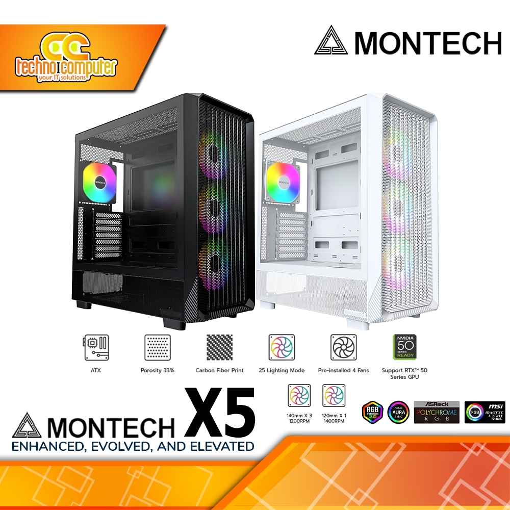 CASING MONTECH X5 - Mid Tower ATX Case Tempered Glass (Free 3x ARGB Fan)
