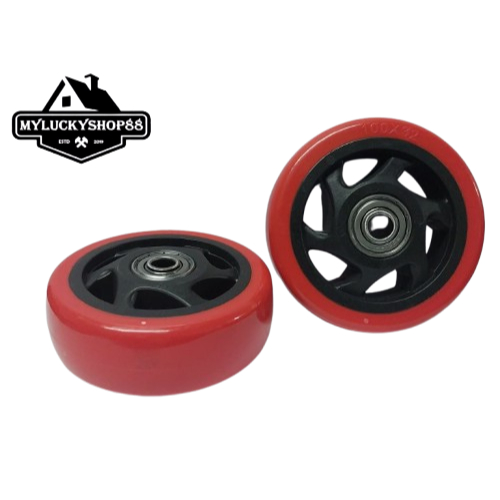 Roda PU Merah Double Bearing Medium Duty 4 inch Wheel Only 4" Trolley Troli Gerobak Trolly Etalasae
