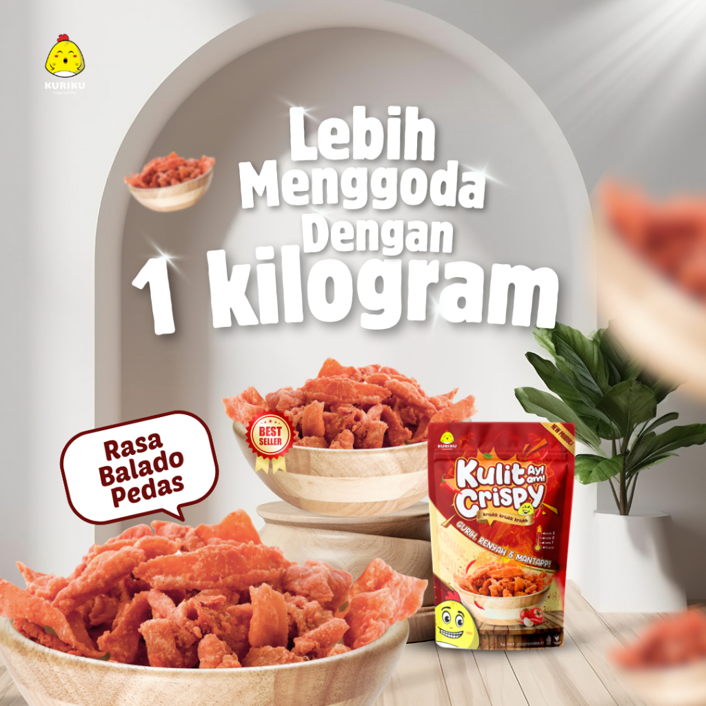 Kripik Kulit Ayam Crispy Kuriku Balado Pedas 1kg