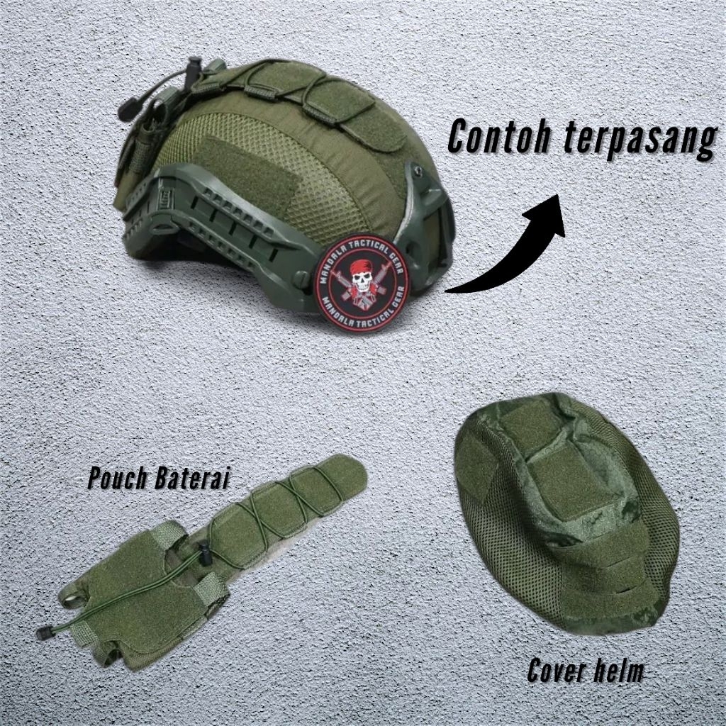 cover helm mich 2001 tactical hijau / Pouch baterai helm tactical mich 2001 Hijau