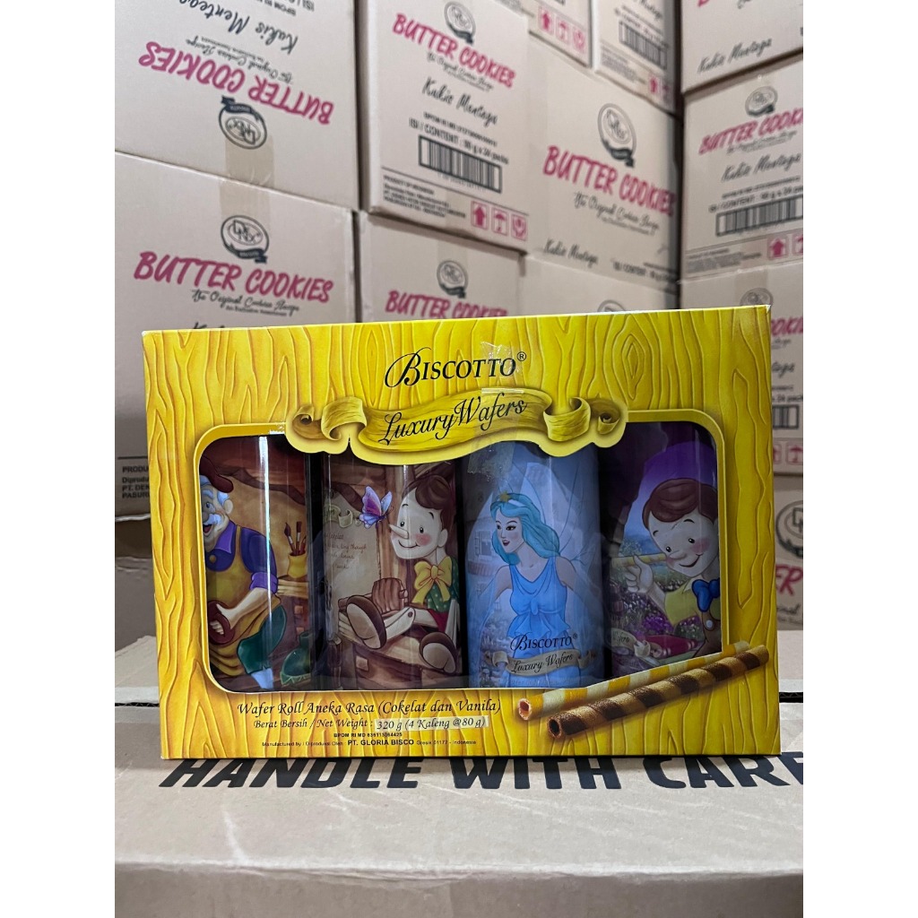 Biscotto luxury 320 gram 1 dus isi 7 box 1 box isi 4 kaleng ( per kaleng 80 gram )