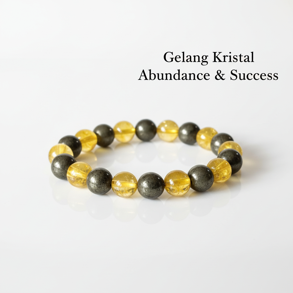Gelang Batu Alam Asli Kombinasi Citrine Pyrite / Gelang Kecubung Kuning & Pirit Natural