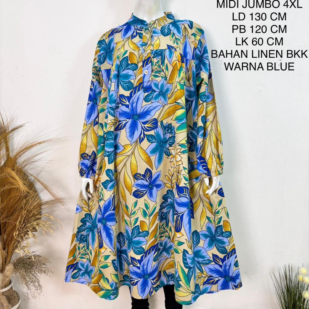 Midi Dress Jumbo Ld 130 Cm Motif Bunga  Kekinian - Aluna Midi Dress