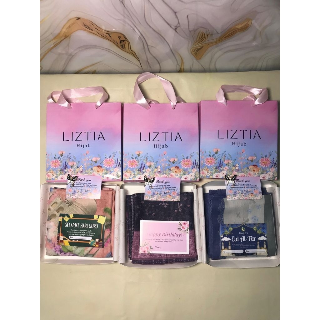Hampers Hijab Motiif Voal Sublim Premium Custom Card Free Goodie bag glossy Free Bros Free Thank you