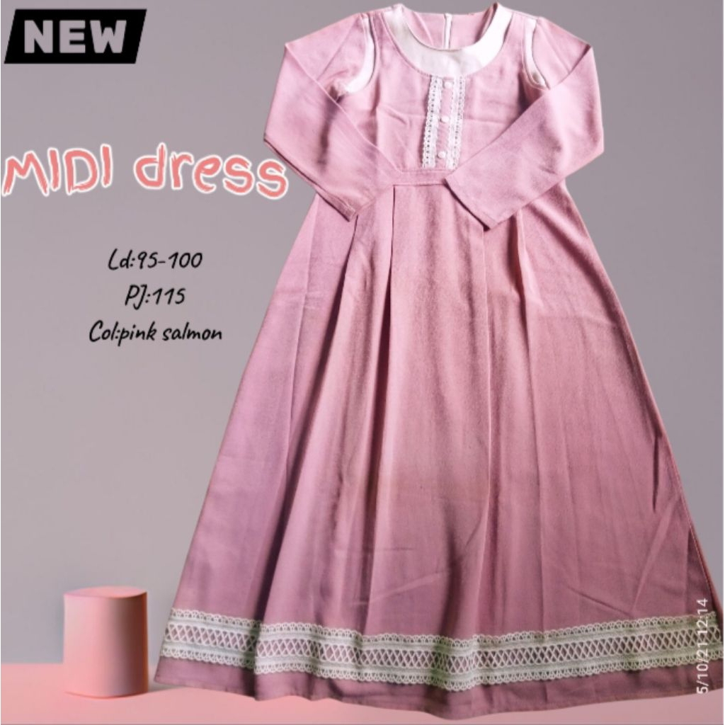 Tunik MIDI renda warna pink salem