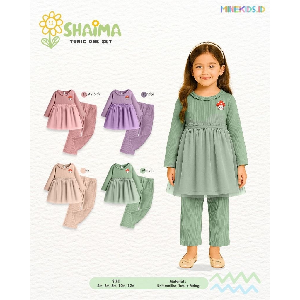 [Close] Minekids Setelan Blouse Anak Cewek Shaima Tunic Oneset Lebaran Cute 4-12th Aksen Tutu /Terba