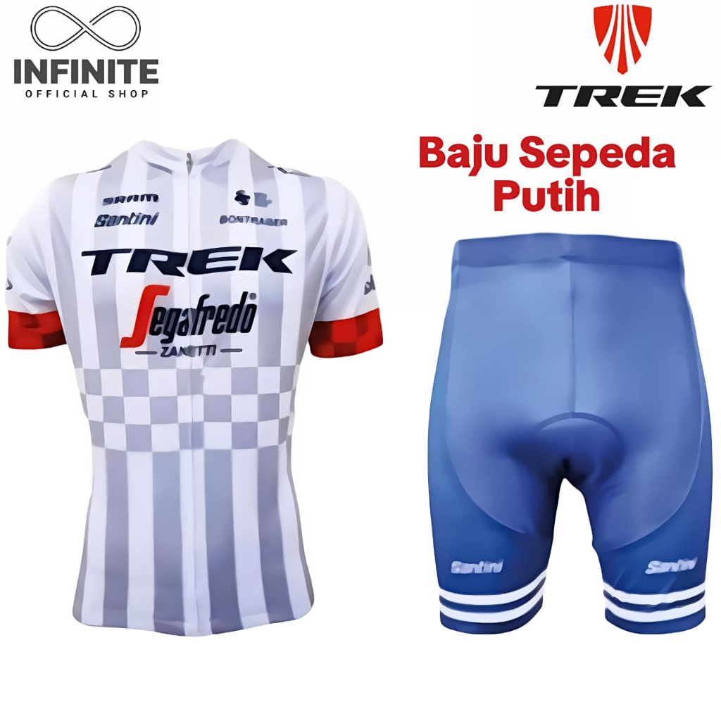 Baju Kaos Jersey Sepeda Trek Putih Setelan Set Celana Padding - XL
