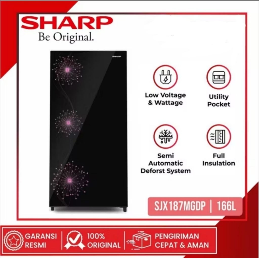 KULKAS SHARP 1 PINTU SJ-X187 SHINE MAGNEGLAS SERIES