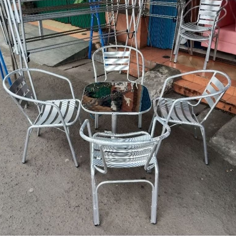 meja teras kursi aluminium 1 meja taman 4 kursi outdoor meja foodcourt kursi cafe meja pameran kursi