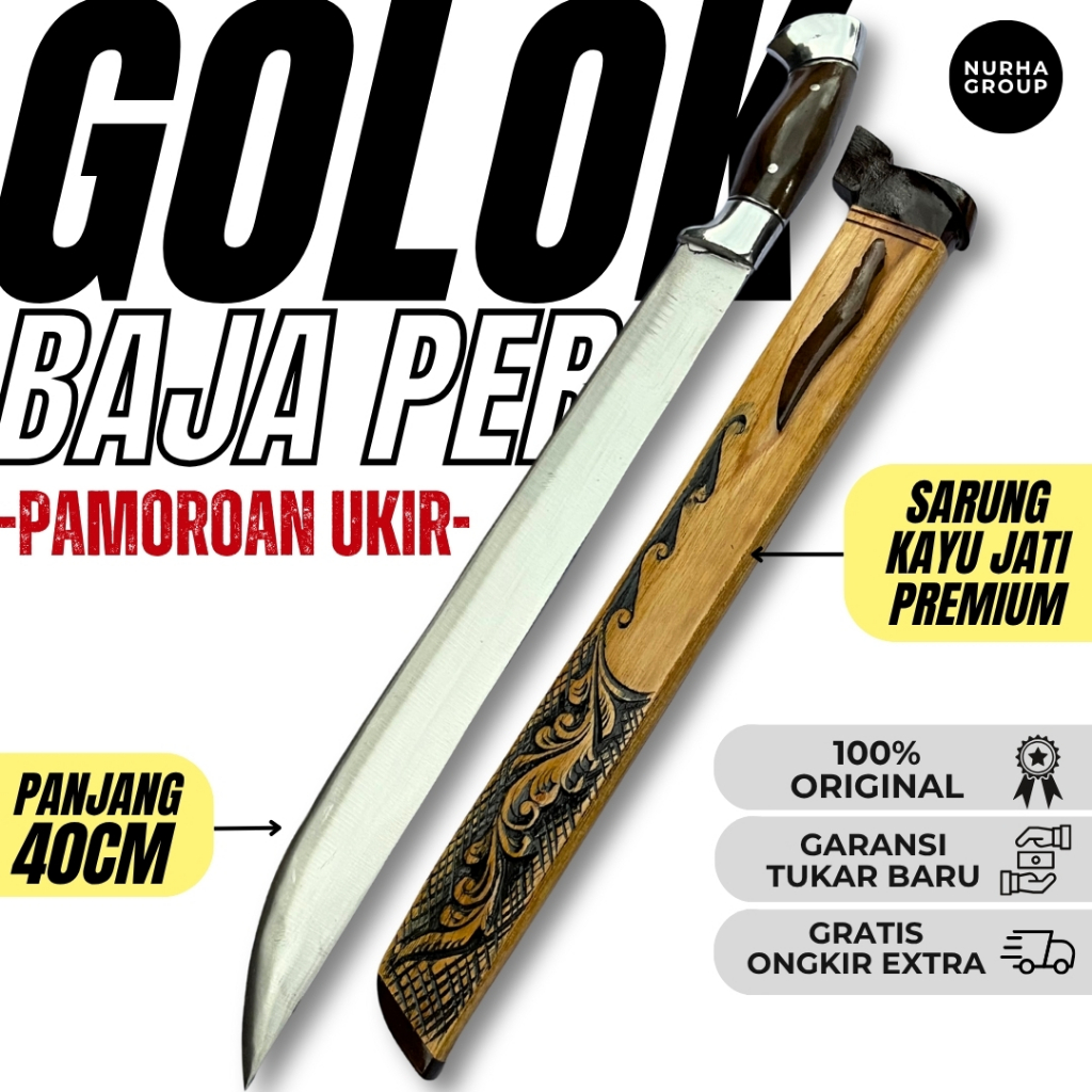 Golok Pamoroan Ciwidey Ukir Premium Fulltank | Baja Per SUP9 Asli – Gagang Kayu Sonokeling