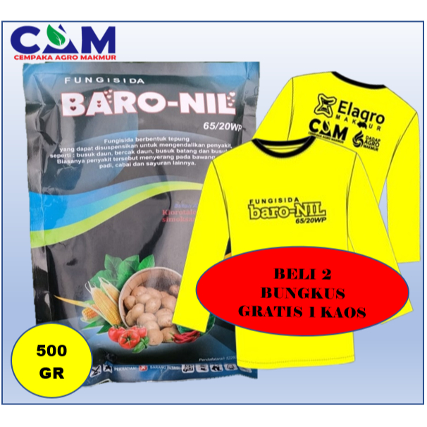 FUNGISIDA BARONIL 65/20 WP 500GR / BELI 2 GRATIS 1 KAOS | Klorotalonil 65% dan Simoksanil 20%