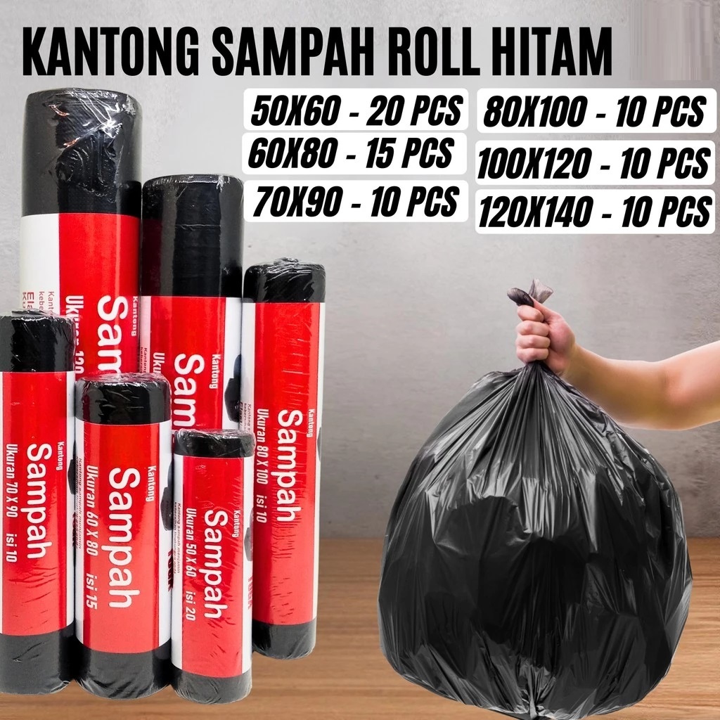 Kantong Kantung Plastik Sampah Roll Kantong Sampah Trash Bag Ukuran Besar Jumbo 80x100 80 x 100 100x120 100 x 120 Refill Elastis Kuat Anti Bocor Praktis Hitam Toga