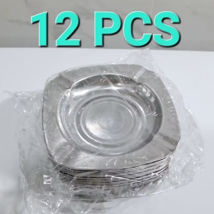 Asbak Rokok Stainless isi 1lusin (12pcs) / Tempat Rokok Asbak Rokok Petak Stainless Wadah Rokok Asba