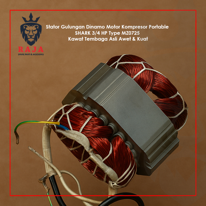 Stator Gulungan Dinamo Motor Kompresor Portable SHARK 3/4 HP Type MZ0725 | Kawat Tembaga Asli Awet &