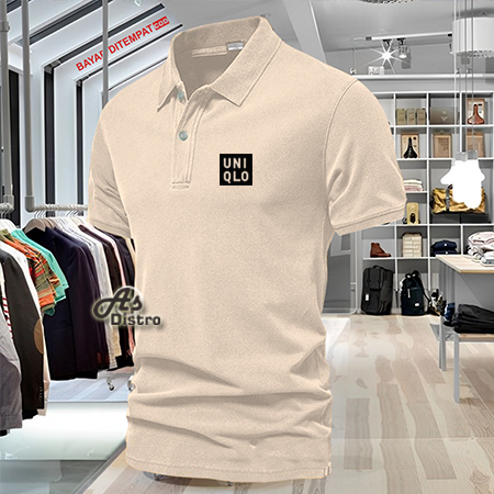 Baju Distro Style Polo Kerah Uniqlo Text Hitam Kaos Polo T Shirt Denim Premium Quality Atasan Pria W