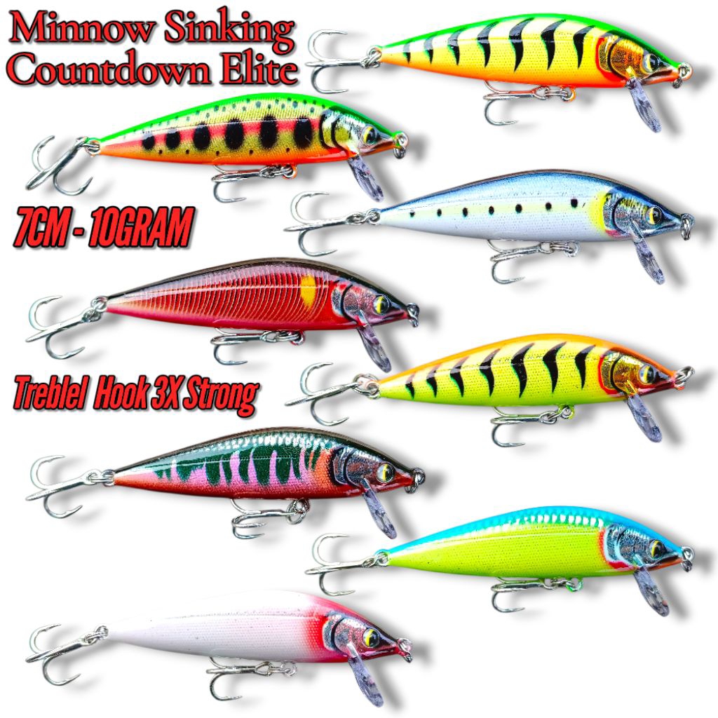 UMPAN MINNOW SINKING COUNTDOWN ELITE UKURAN 7CM - 10GRAM. UMPAN CASTING HAMPALA, UMPAN CASTING PINGG