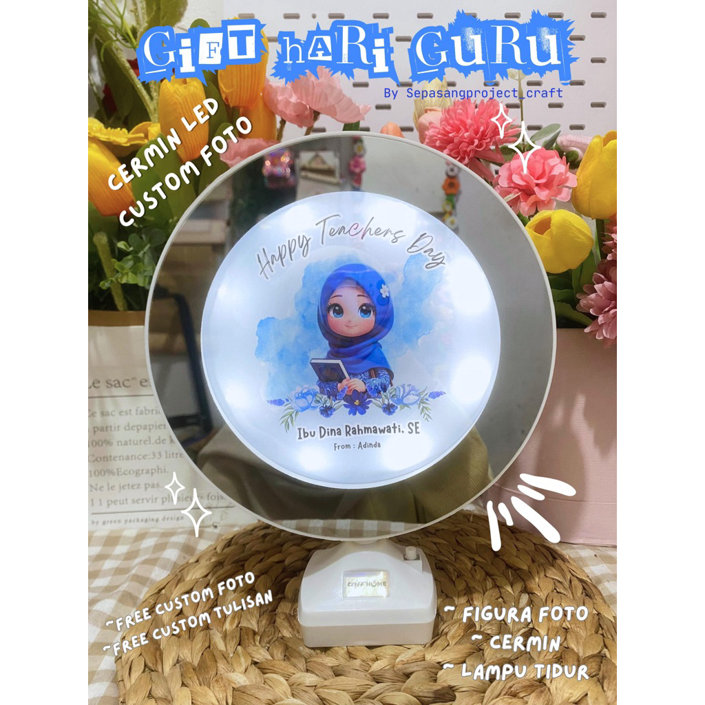 CERMIN LED CUSTOM FOTO EDISI HARI GURU / TEACHERS DAY / kado wisuda/graduation, birthday engagement 