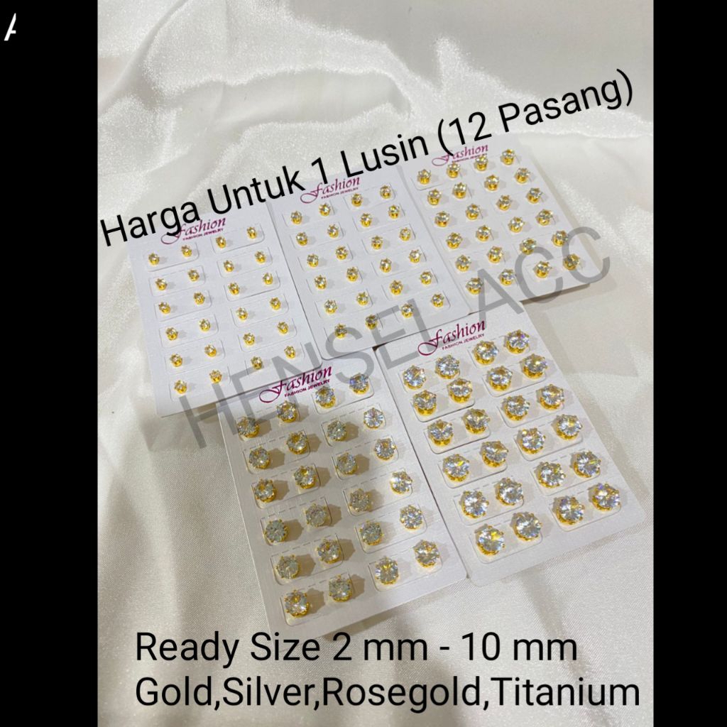 Hensel Lusinan Anting Tusuk Bulat Permata Warna Emas Silver Fashion Moderan Anting Tindik