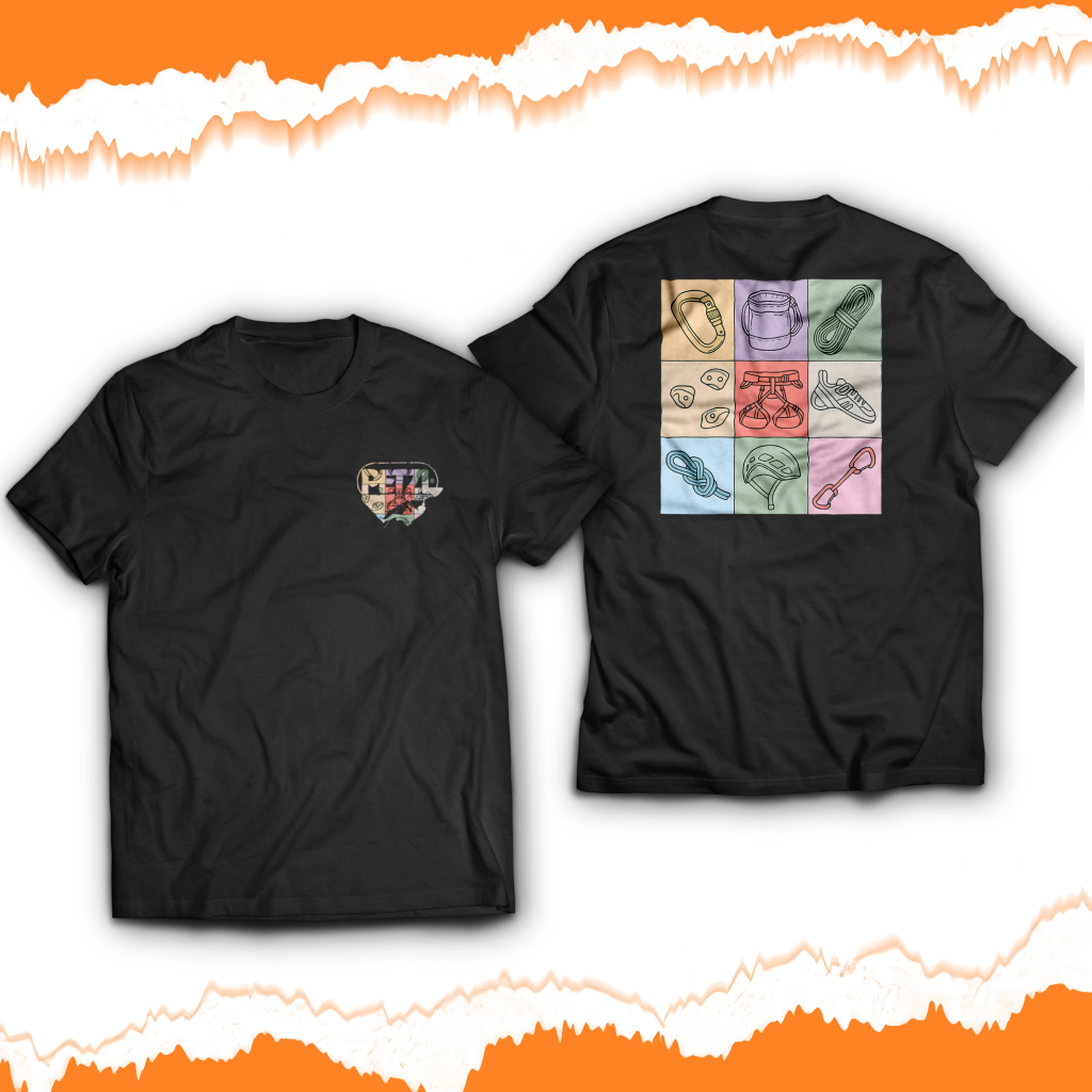 Kaos Baju Petzl Climbing Gear Unisex pria dan wanita Cotton Combed pendaki gunung 18 Corvus