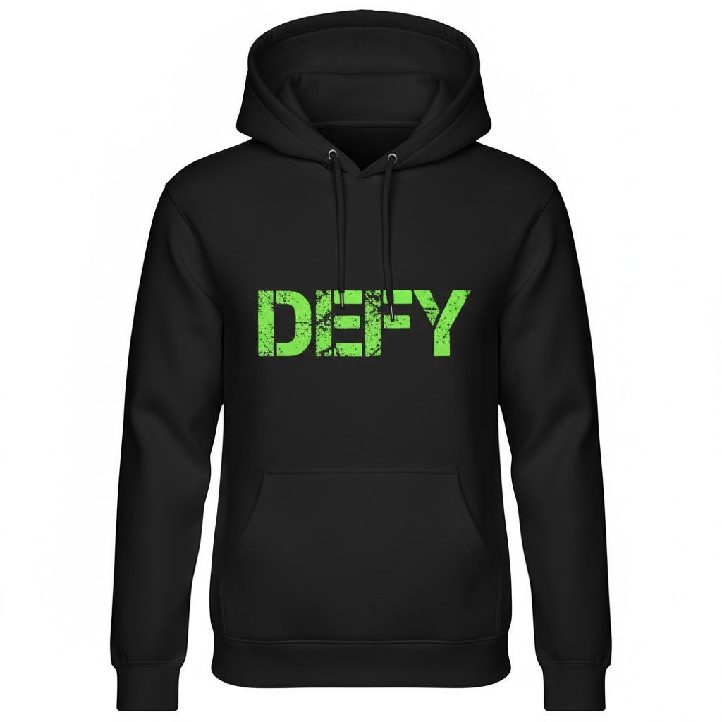 Hoodie DEFY Distressed Neon Green | Jaket Sweater Pria Wanita Jumper Hitam Keren