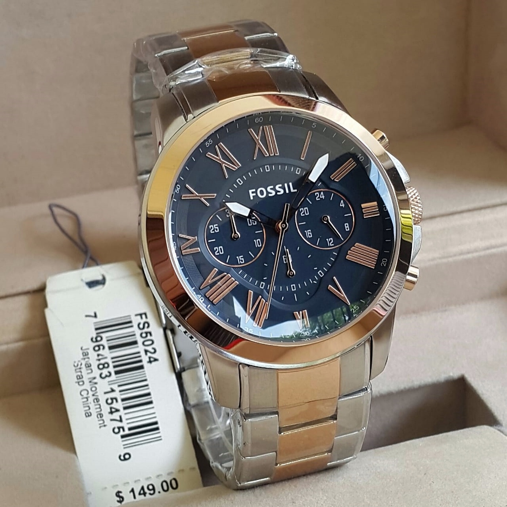Jam Tangan Pria FS5024 FS 5024 Chronograph Navy Dial Silver Rosegold Steel