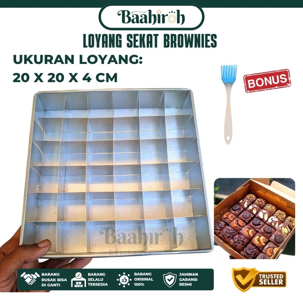 Loyang Brownies Sekat 20x20x4cm kotak anti lengket + bonus