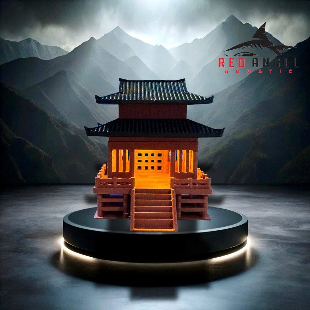 miniatur rumah kuil berlampu super realistic hiasan aquascape aquarium dll