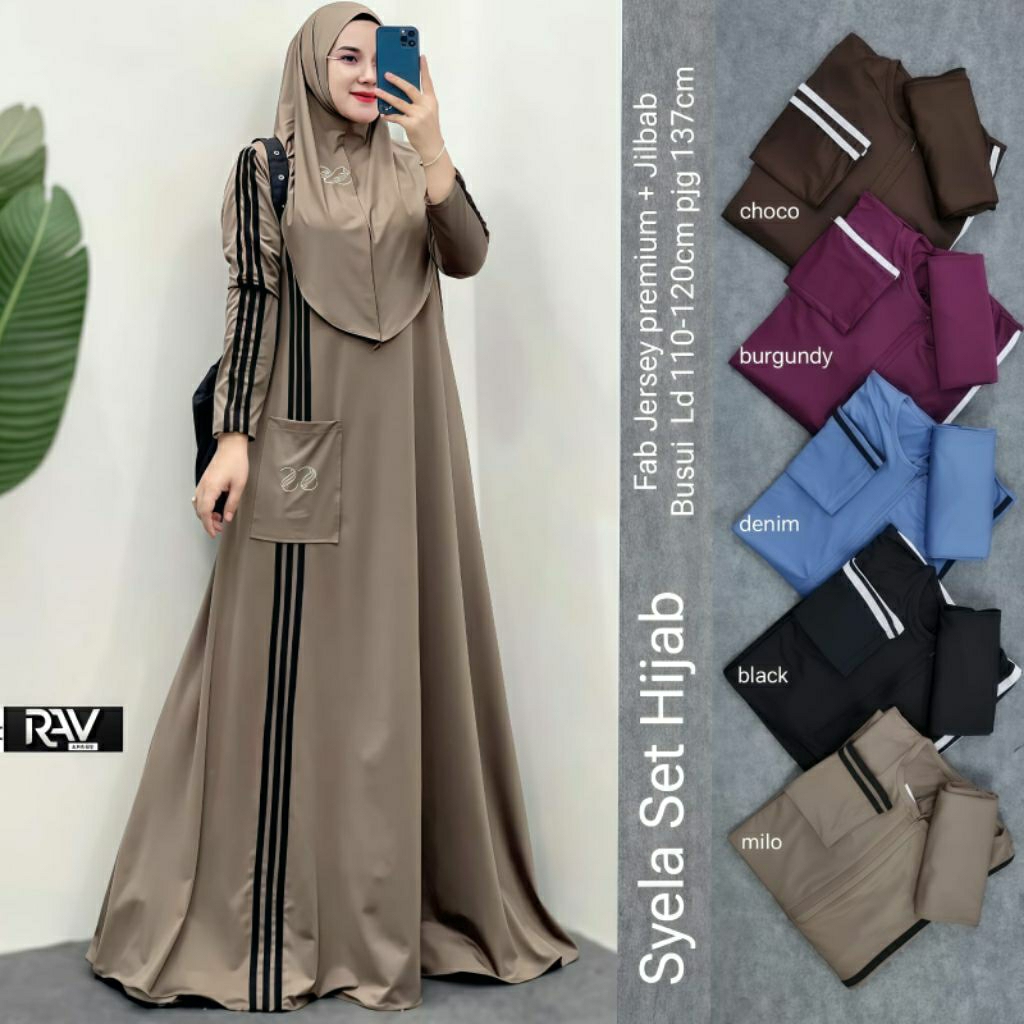 syela set hijab maxy dress bahan Jersey premium ld 110-120 pj 137