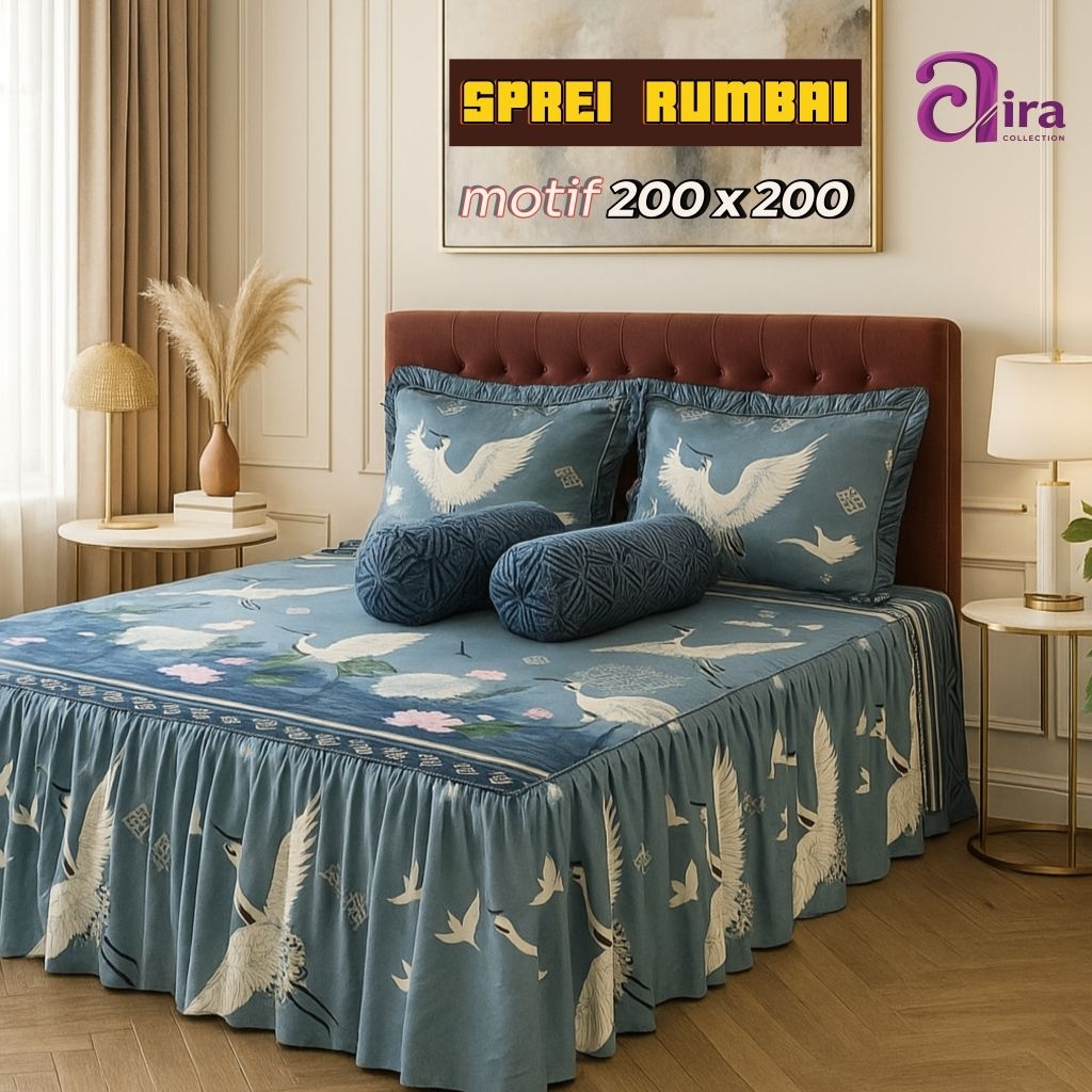 SPREI RUMBAI PREMIUM UKURAN JUMBO 200X200 GRATIS 2 SARUNG BANTAL 2 SARUNG GULING