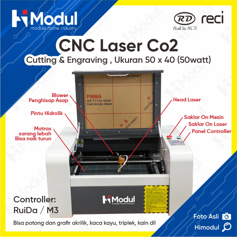 CNC Laser Co2 Cutting & Engraving 50 x 40cm 50w