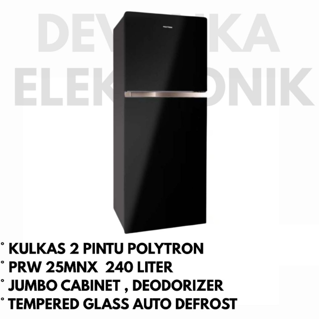 KULKAS POLYTRON 2PINTU PRW 25MNX / PRW 25MNX 240LITER / POLYTRON PRW 25MNX TEMPERED GLASS