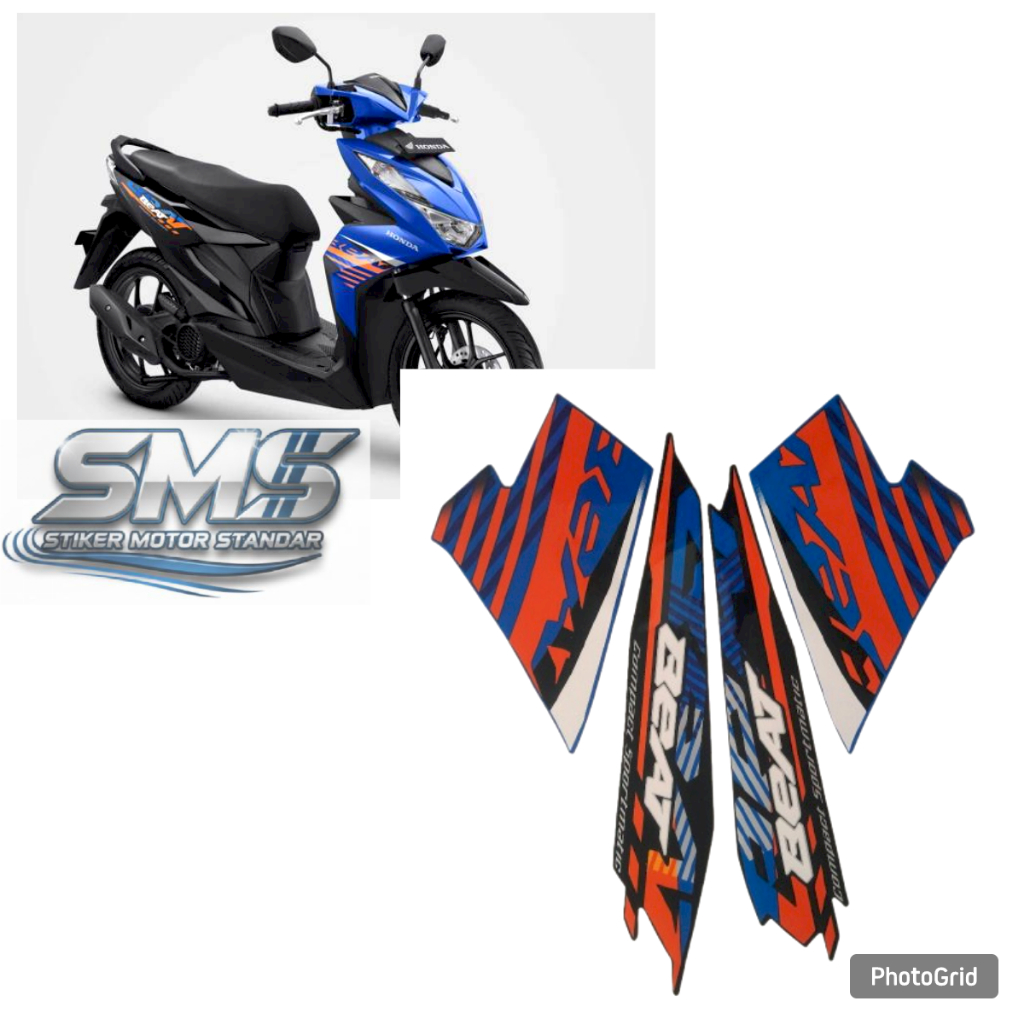 sticker striping body motor Honda beat fi 2021 2022 hitam-biru