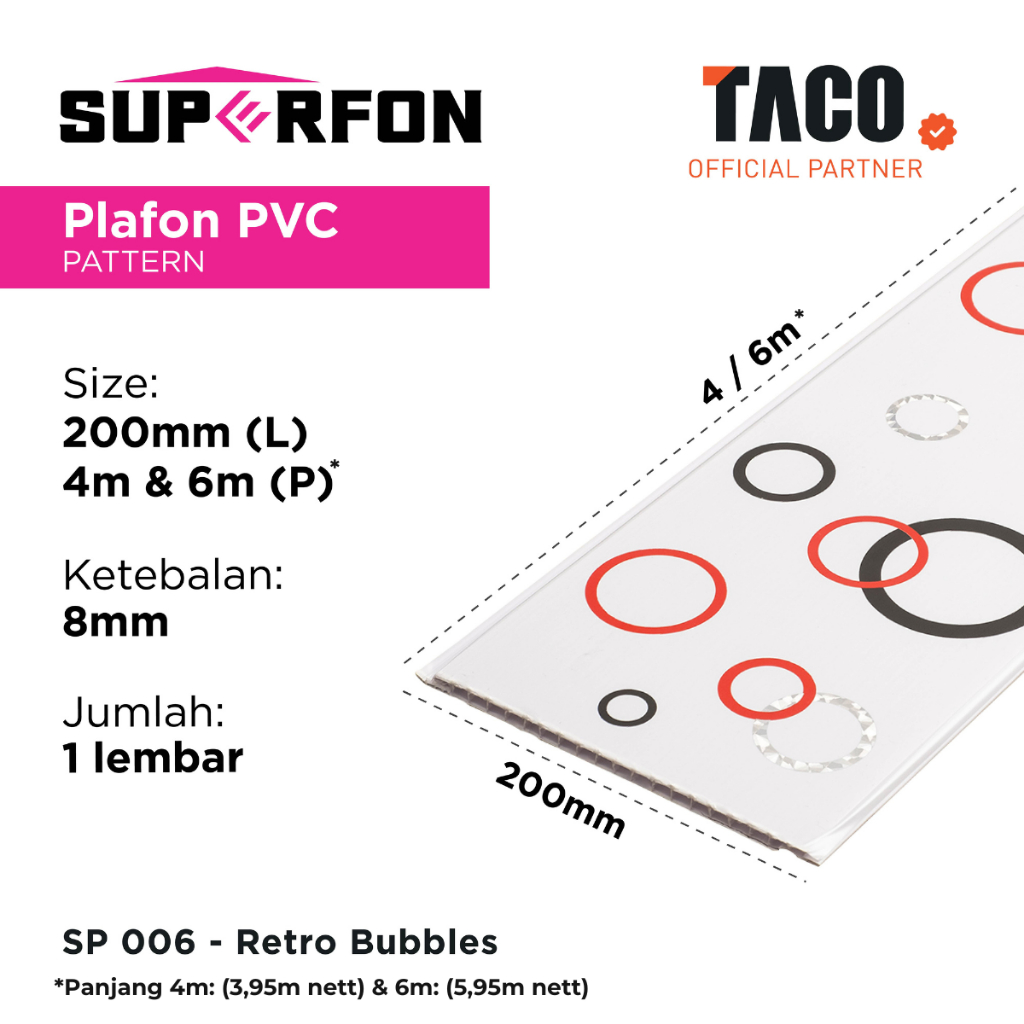 Superfon Plafon PVC Serat Kayu Glossy Tebal 8mm Panjang 6 Meter - SP 006 Retro Bubbles