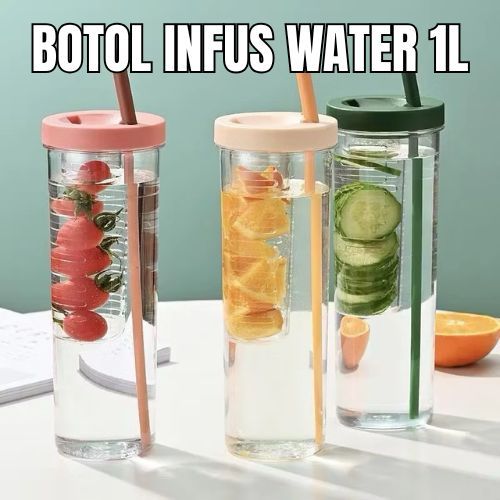 Botol Infus Water 1 Liter – Botol Minum Infused Water dengan Sedotan | Desain Elegan & Praktis - War