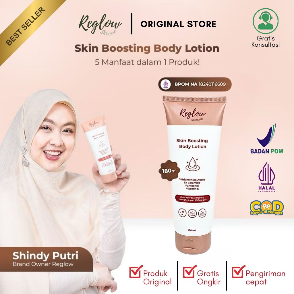 Reglow Skin Boosting Lotion Melembabkan Mencerahkan | Reglow Body Lotion Whitening dr Shindy Origina