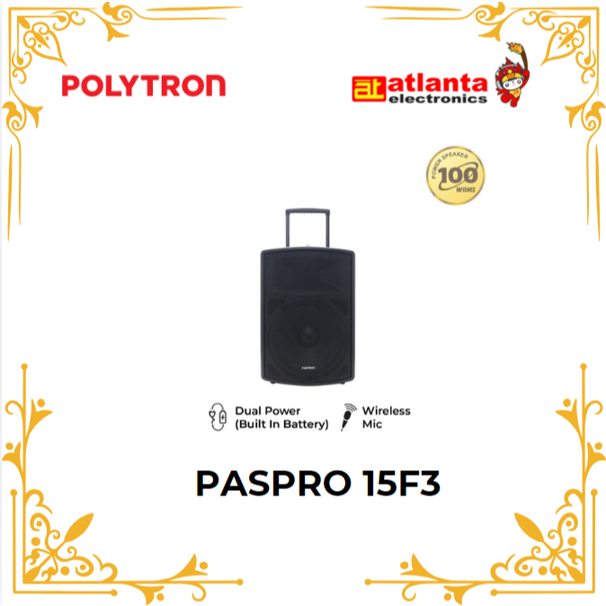 POLYTRON PASPRO 15F3 SPEAKER PORTABLE PAS PRO15F3 15inc FREE 2 MIC