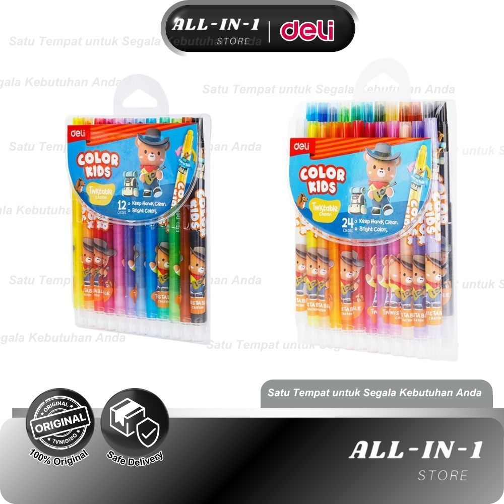 Deli EC223 Leastwise Crayon / Twistable Crayon 12 & 24 Warna – No Raut, Mudah & Bersih