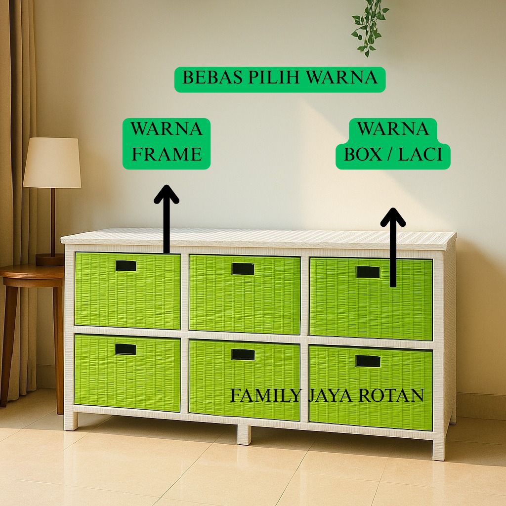 Lemari Laci 6 Rotan Sintetis Bebas Pilih Warna / Meja Tv Laci 6 Rotan Sintetis