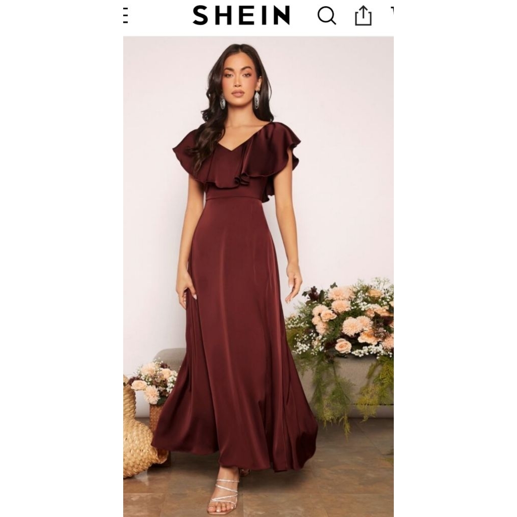 satin Long dress maron/dress panjang satin/Christmas dress,