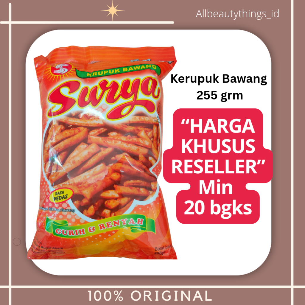 Kerupuk bawang SURYA rasa PEDAS 225 grm Grosir reseller